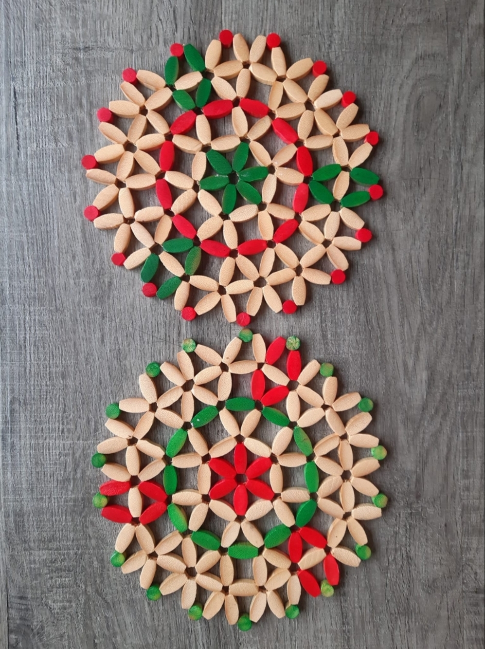 Handcrafted Red, Green & Natural Holiday Trivet Set - Festive Home Holiday